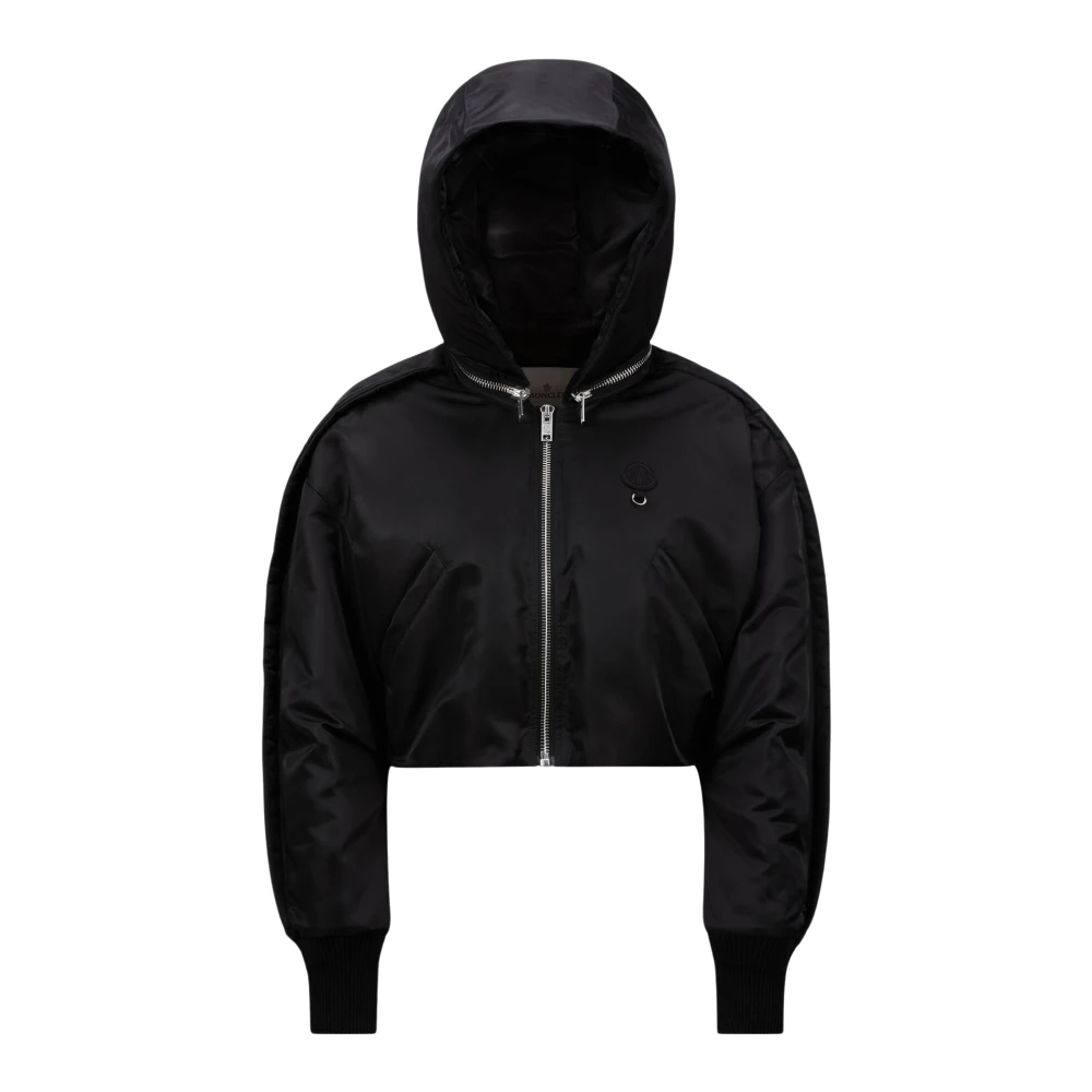 Moncler Satin Geweven Donsjack Met Capuchon Black Dames