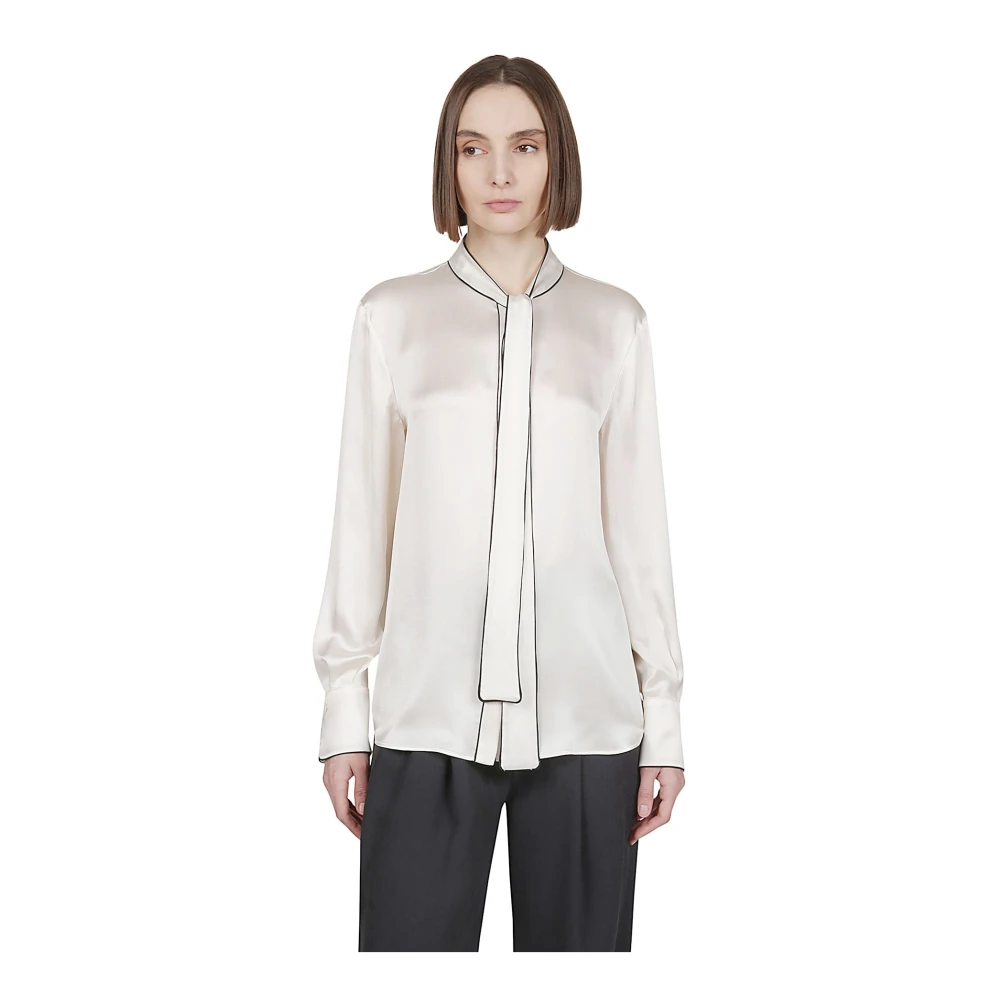 Eleventy Zijden overhemd met contrastbies Beige Dames