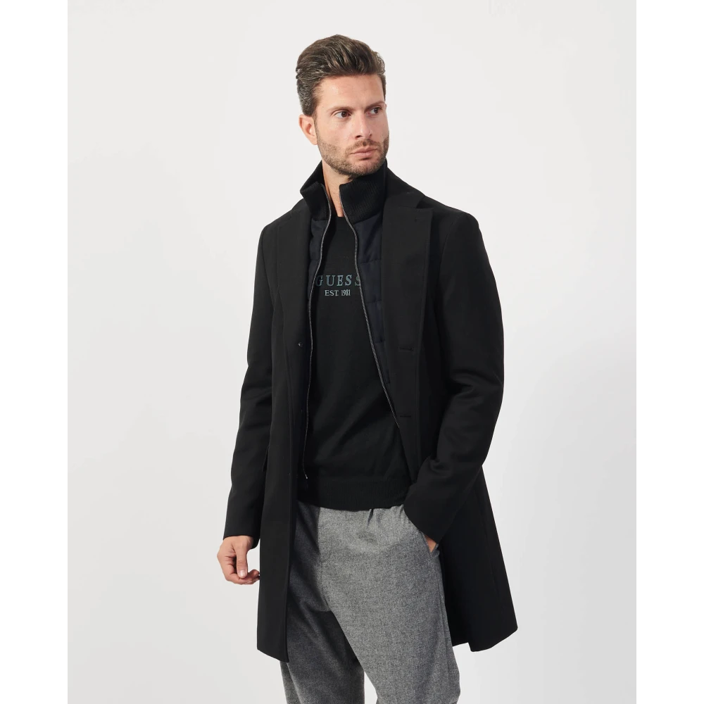 Hugo Boss Slanke wollen jas Black Heren
