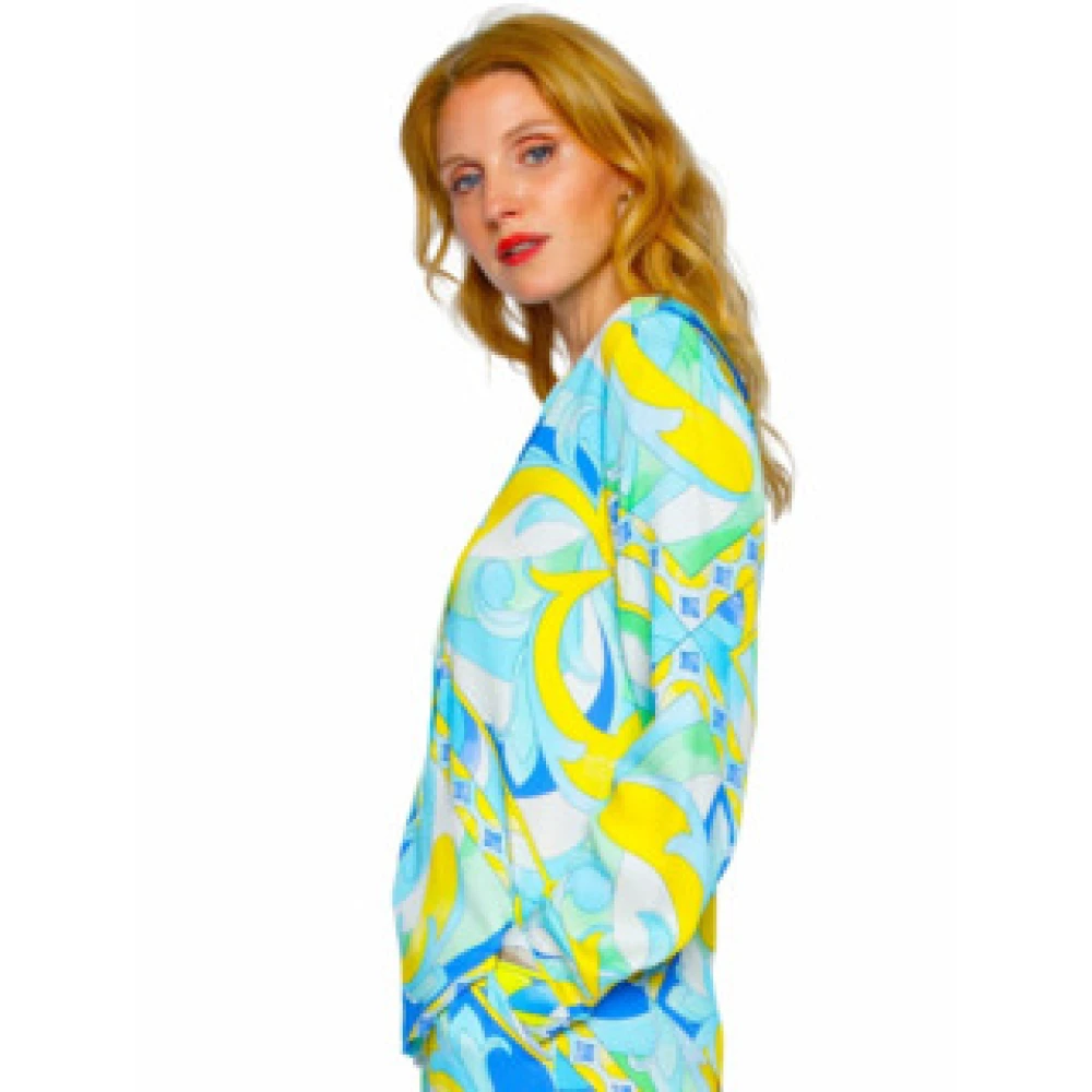 Emily Van den Bergh Gele blouse met blauwe sjaal Multicolor Dames