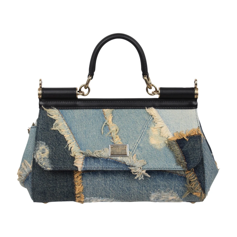 Dolce & Gabbana Handtas van patchwork denim met juwelenketting Blue Dames