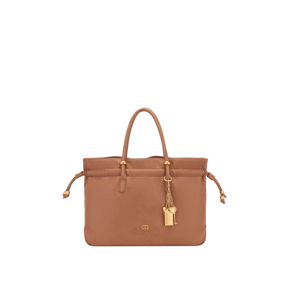 La Carrie Bruine leren handtas met gouden accenten Brown Dames