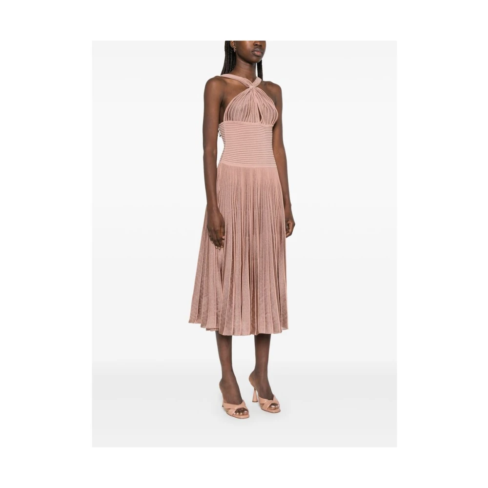 Antonino Valenti Beige Geribbelde Gebreide Keyhole Jurk Pink Dames