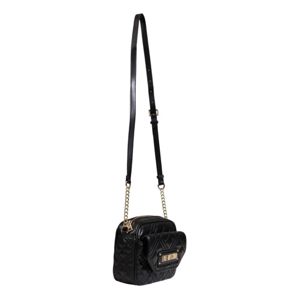 Love Moschino Zwarte Bedrukte Schoudertas met Rits Black Dames