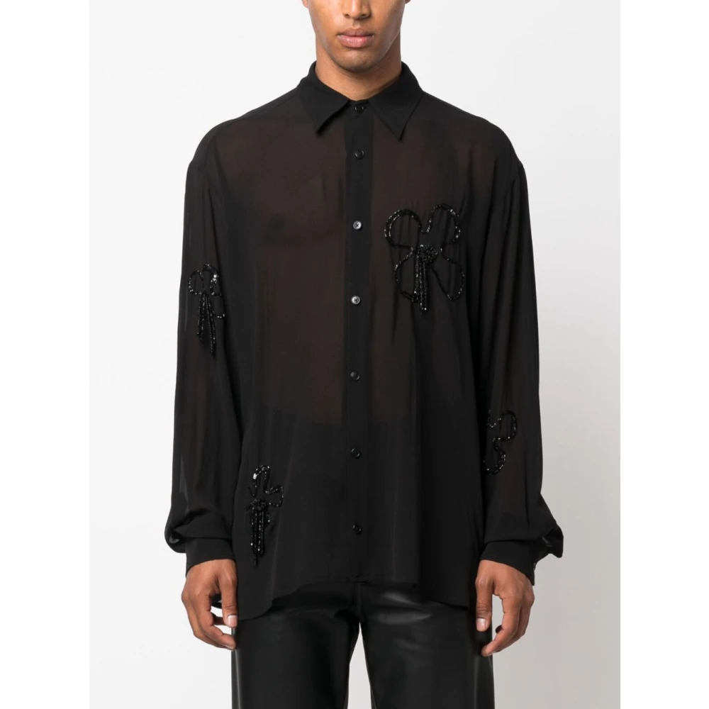 Gcds Zwarte kraalversierde zijden bloemenshirt Black Heren