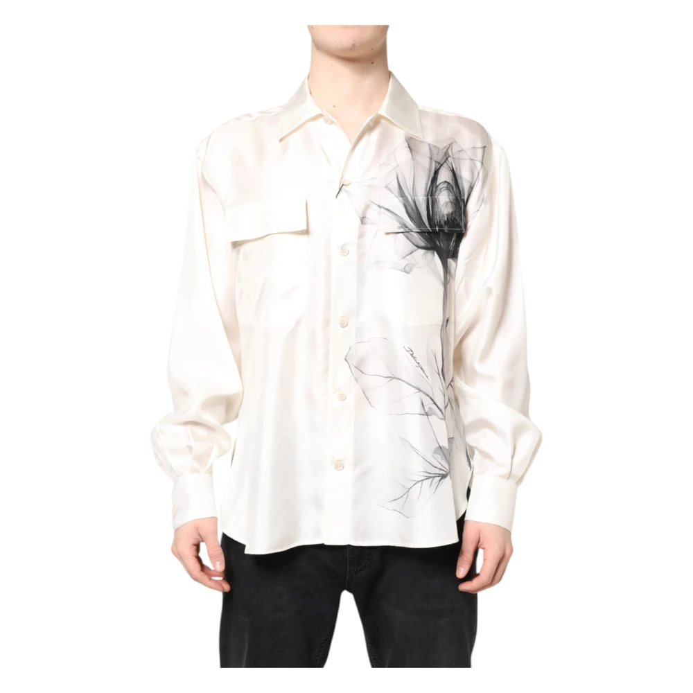 Dolce & Gabbana Men's Ivory Silk Casual Shirt