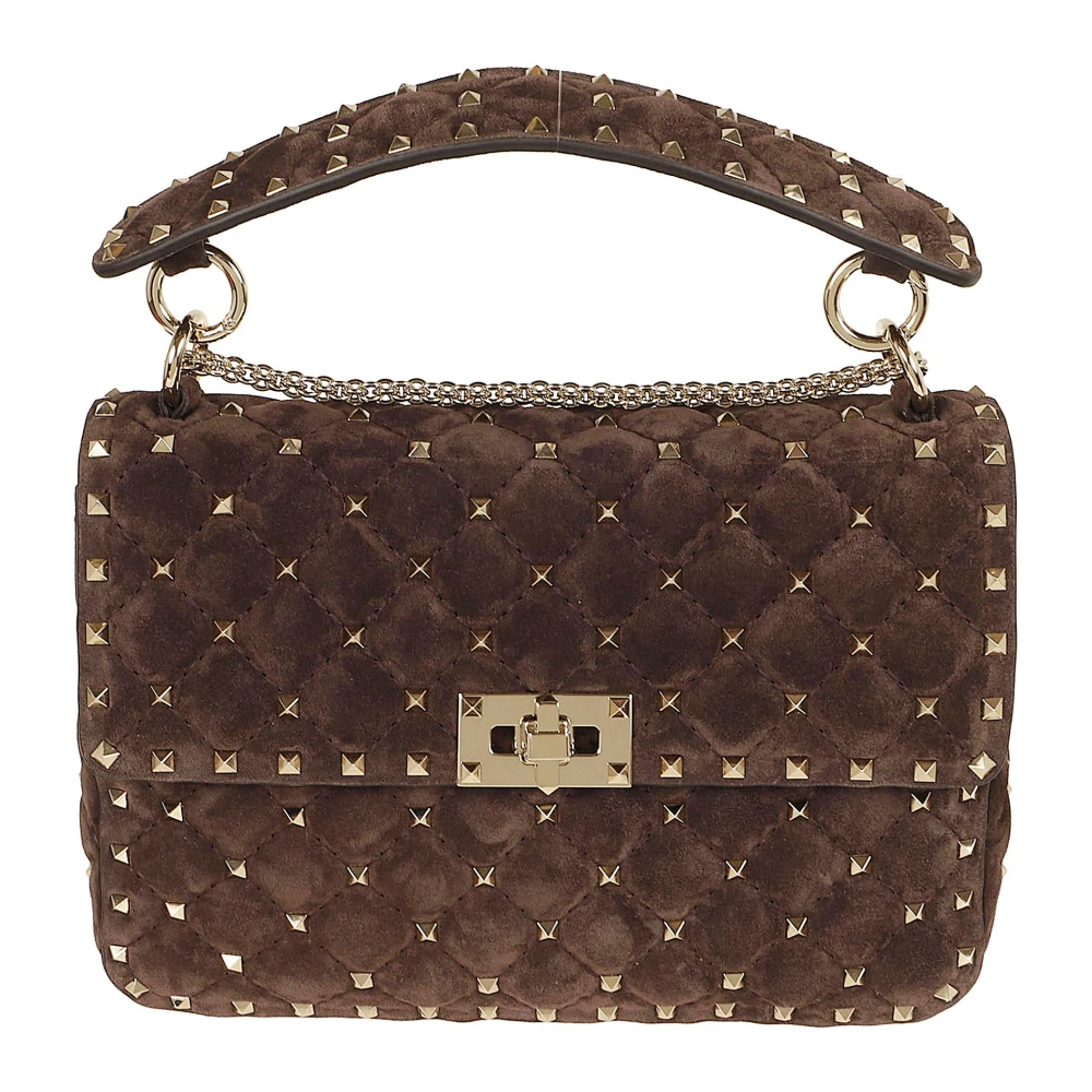Valentino Garavani , Handbags, Female, Brown, One Size, Rockstud Spike Medium Suede Bag