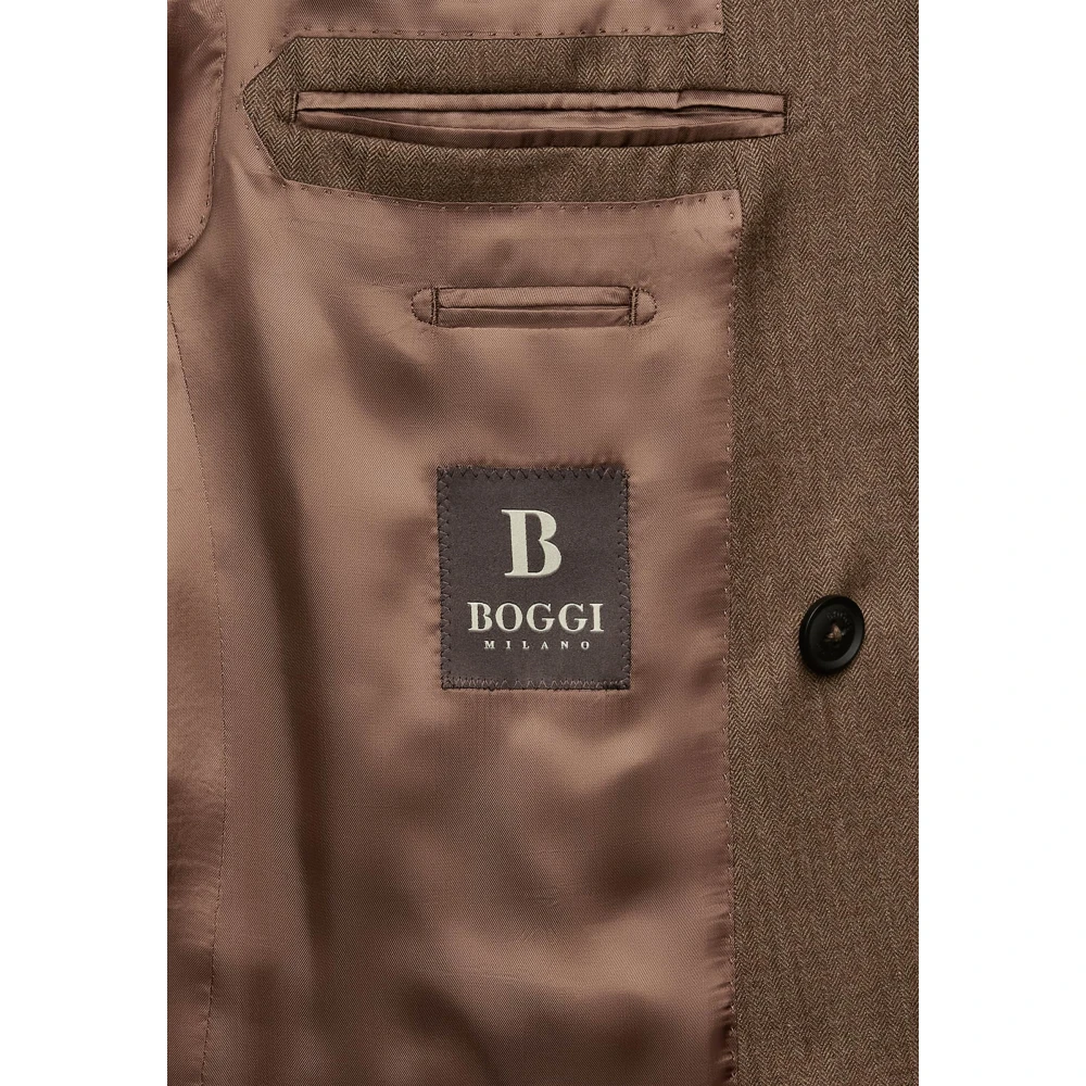Boggi Milano Herenkostuum met keperbinding en dubbelrijdige knoopsluiting Brown Heren