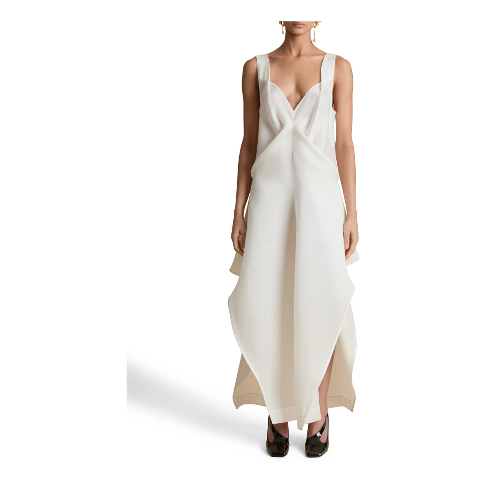 Khaite Witte Zijden Jurk met Sweetheart-halslijn Beige Dames