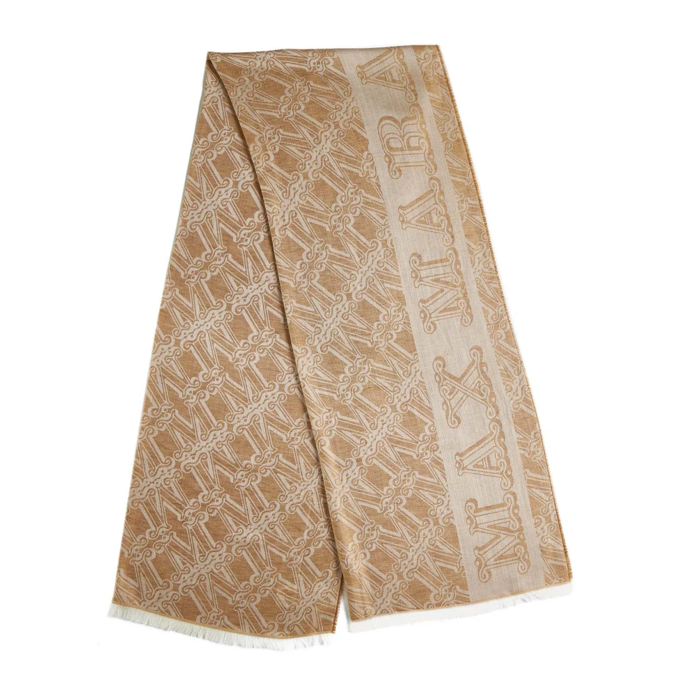 Max Mara Elegant Logo Jacquard Fringed Stole Multicolor Dames