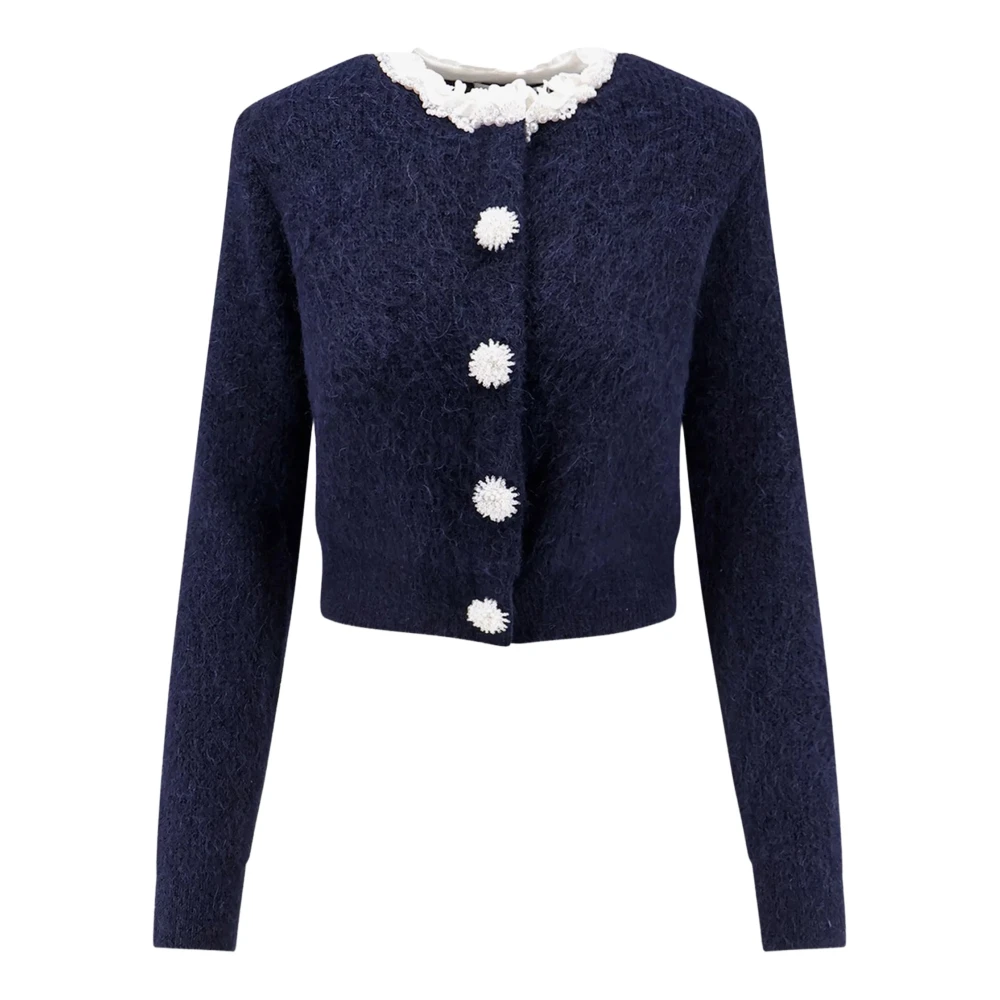 Self Portrait Cardigan With Flower Pearl Buttons - Female - Cardigans - Blue - M - Knitwear