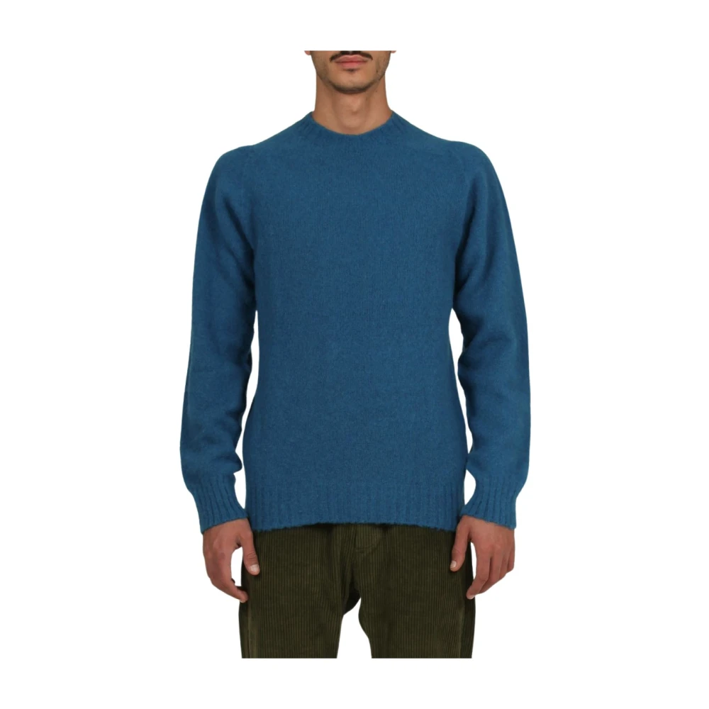 President's Men's Blue Shetland Wool Crew Neck Jumper - Round-Neck Knitwear - Xl - Knitwear
