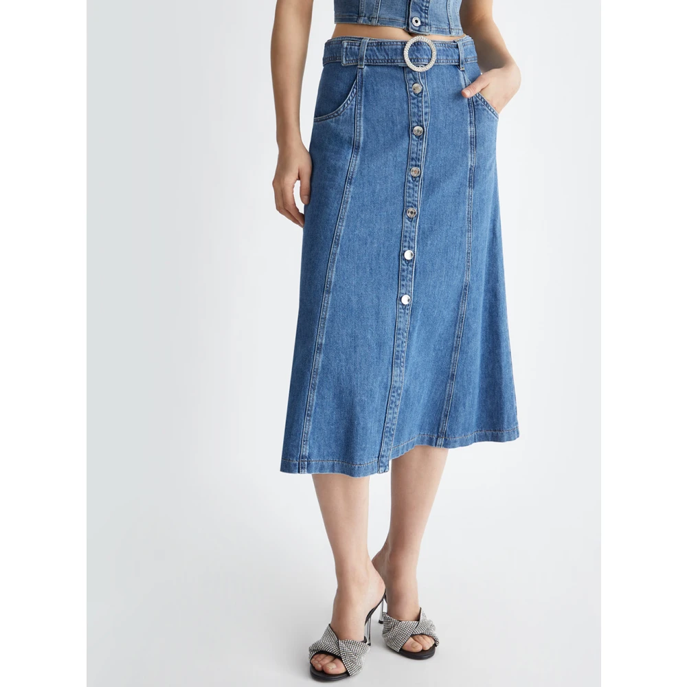 Liu Jo Denim Midi Rok met Juweelgesp Blue Dames