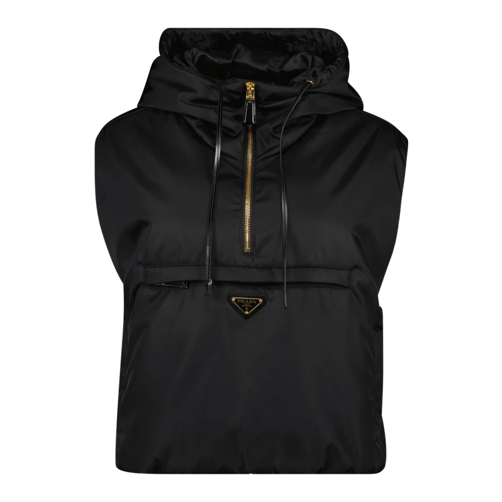 Prada Women's Black Waistcoats, Xs, Re-Nylon Sleeveless Jacket