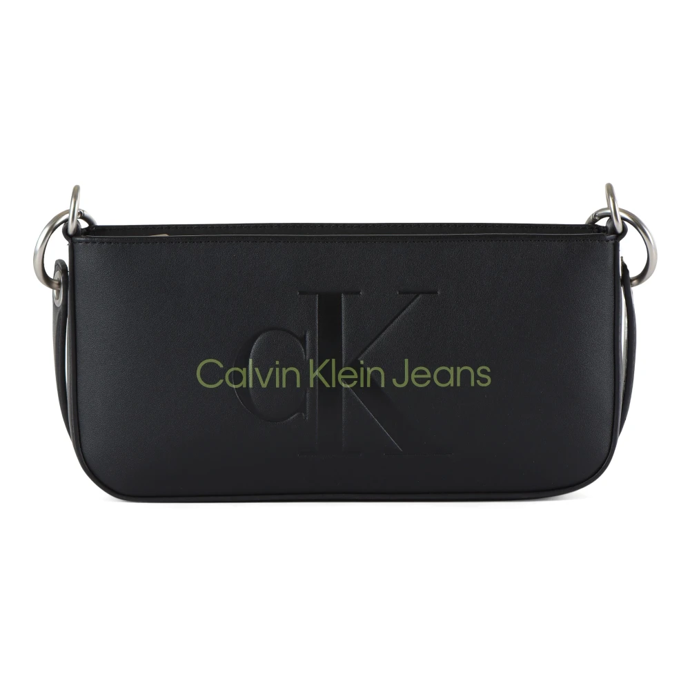Calvin Klein Jeans Schoudertas van imitatieleer met reliëflogo Black Dames