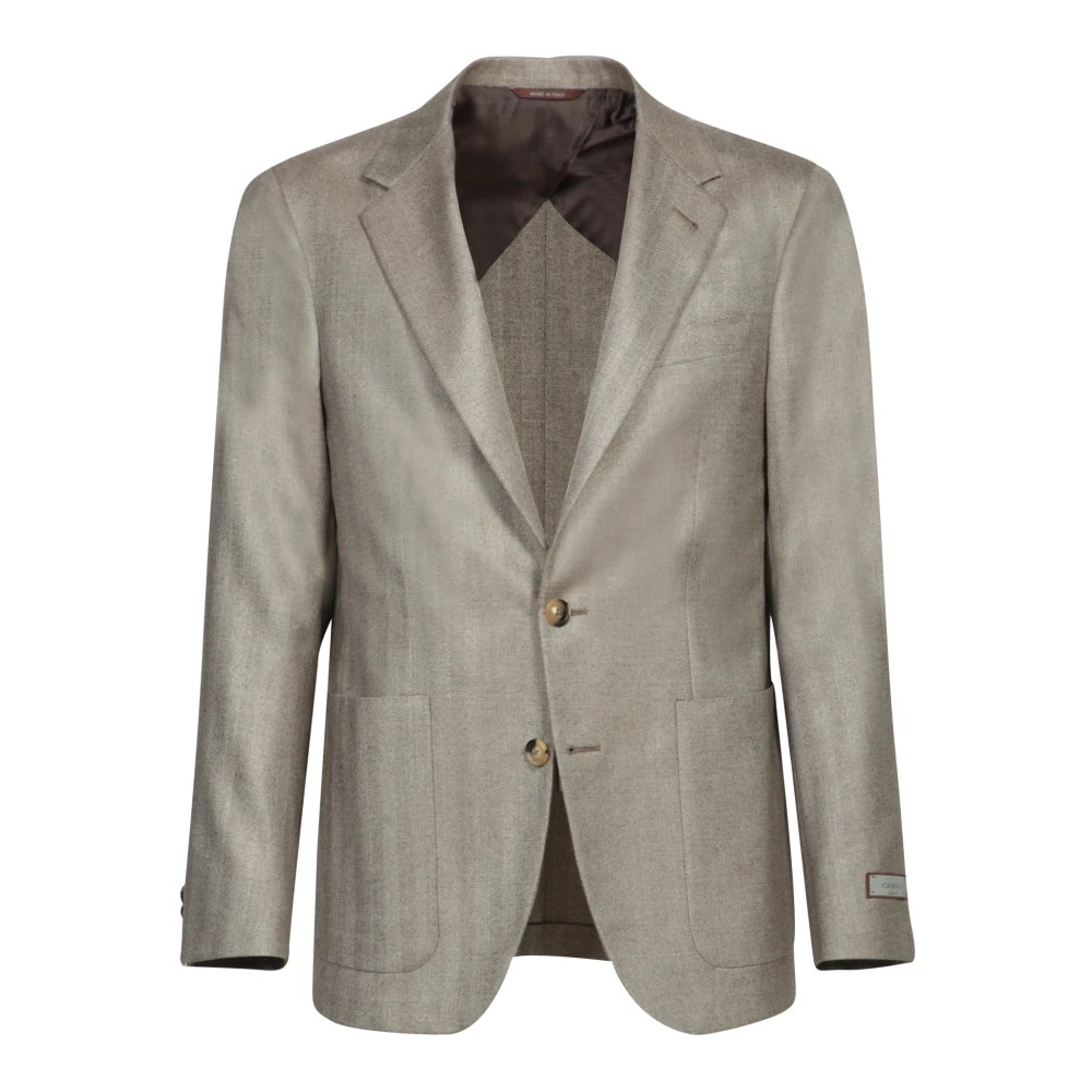 Canali Elegante Visgraat Zijden Jas Beige Heren