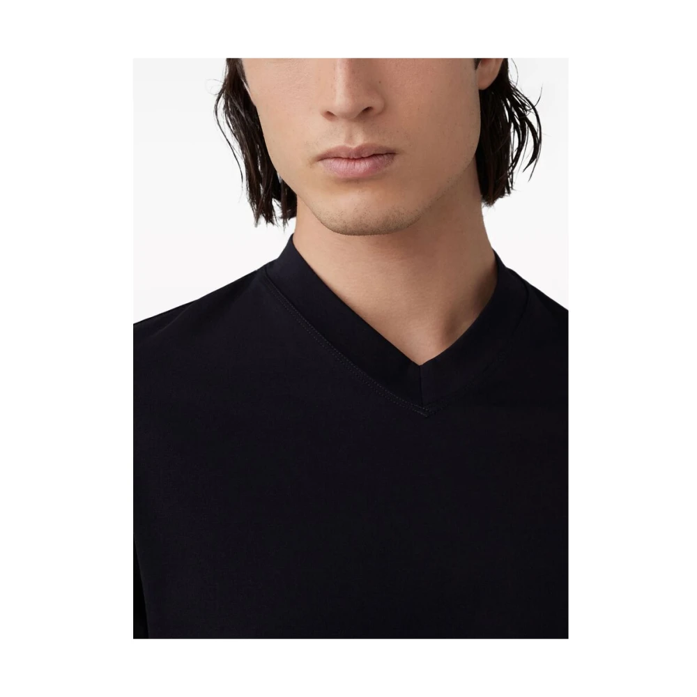 BRUNELLO CUCINELLI Zwarte Katoenen V-Hals T-Shirt Blue Heren