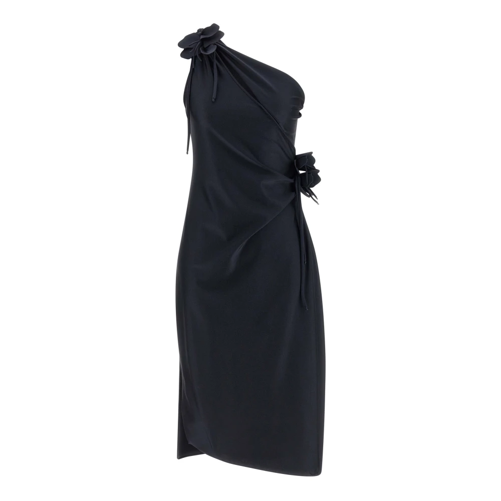 Coperni Women's Black Asymmetric Flower Mini Dress