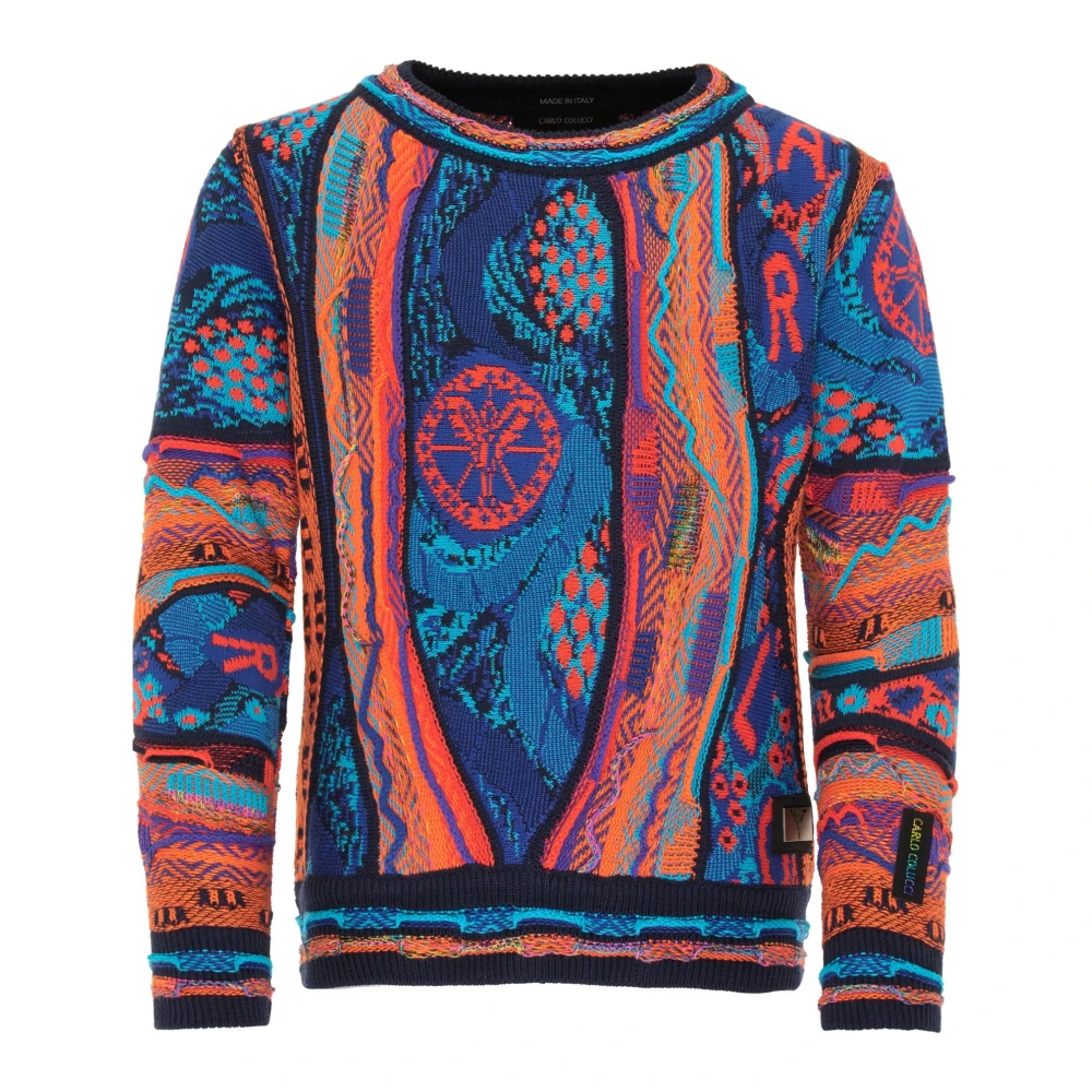 Carlo Colucci Unisex Kids Red Unique Jacquard Pullover For Kids, Navy- Coceano