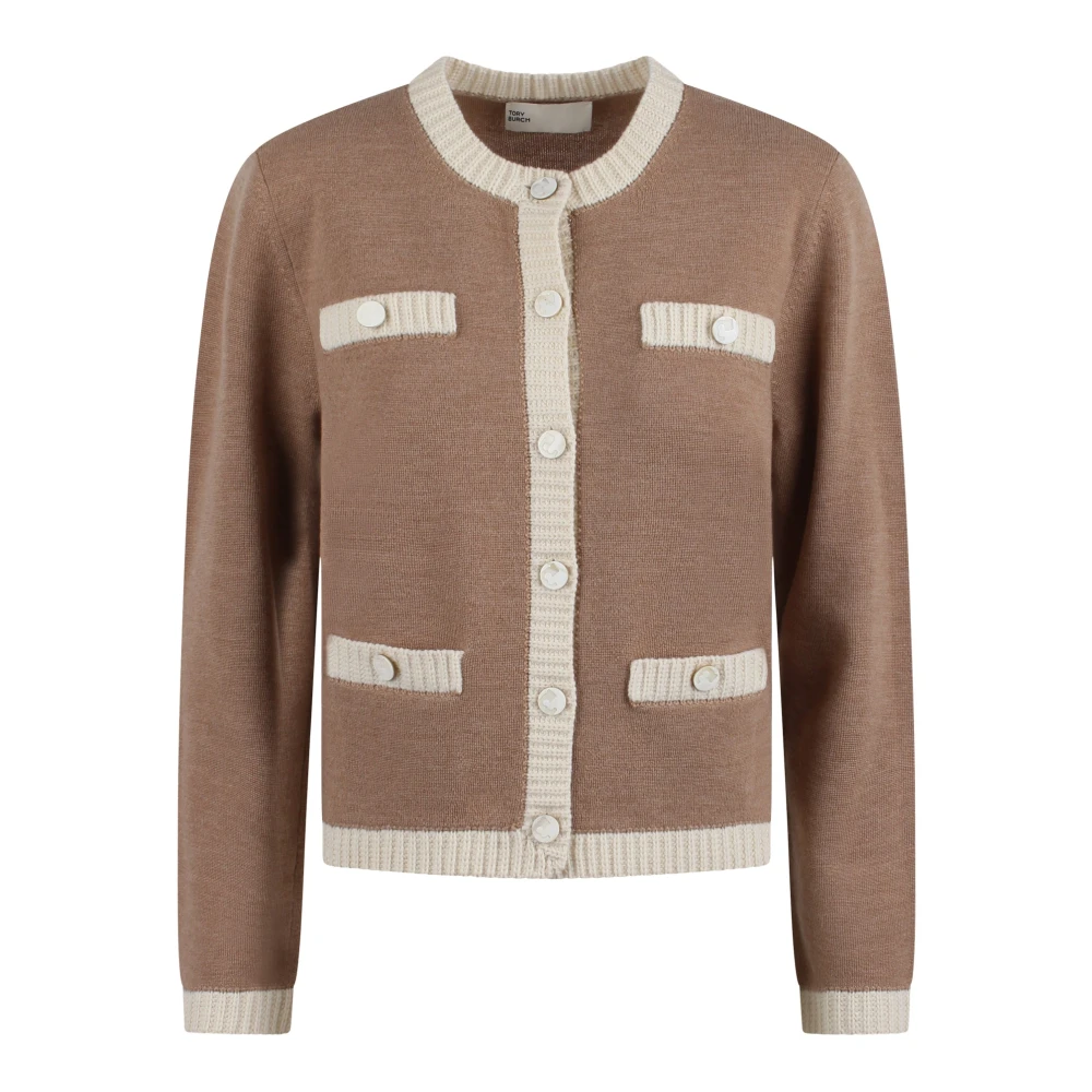 TORY BURCH Chunky Wolvest met Contrasterende Trim Beige Dames