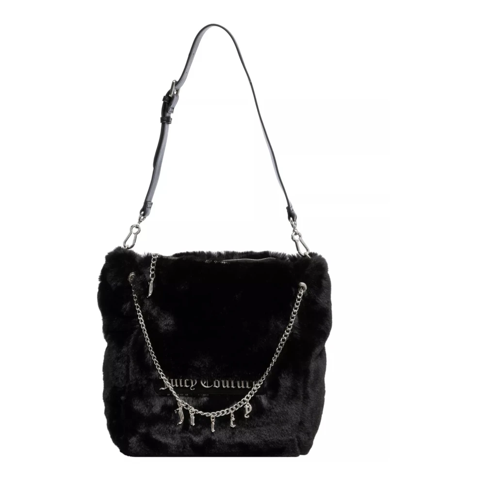 Juicy Couture Zwarte Nepbont Schoudertas met Omkeerbaar Logo Black Dames
