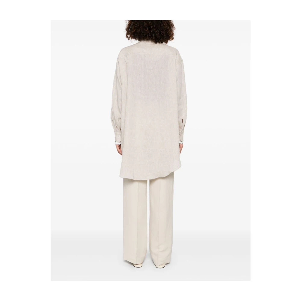 BRUNELLO CUCINELLI Beige Linnen Oversized Shirt met Monile Detail Beige Dames