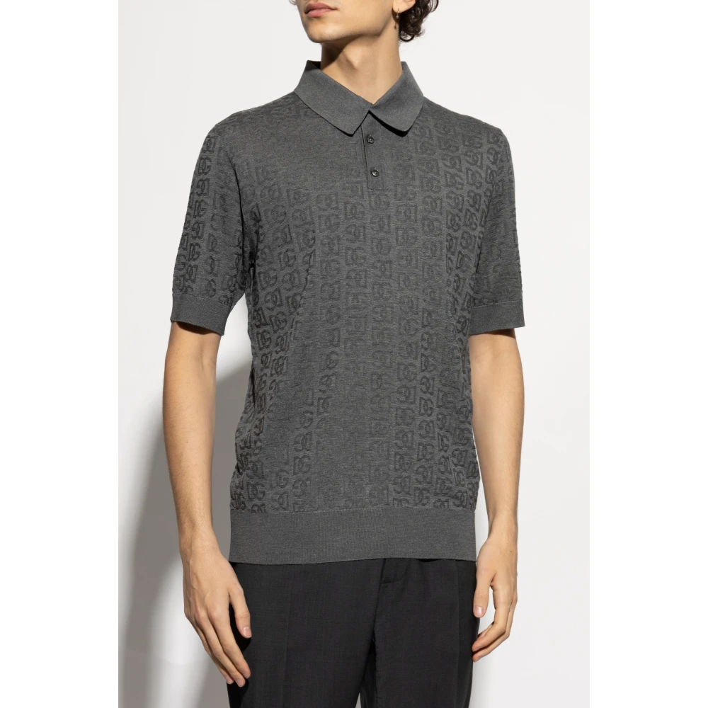 Dolce & Gabbana Zijden polo met monogram Gray Heren