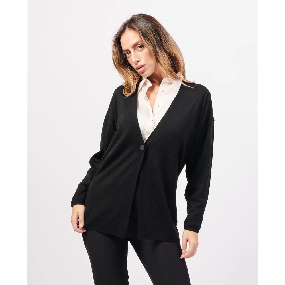 Armani Exchange Zwarte Fijngebreide Cardigan Sweater Black Dames