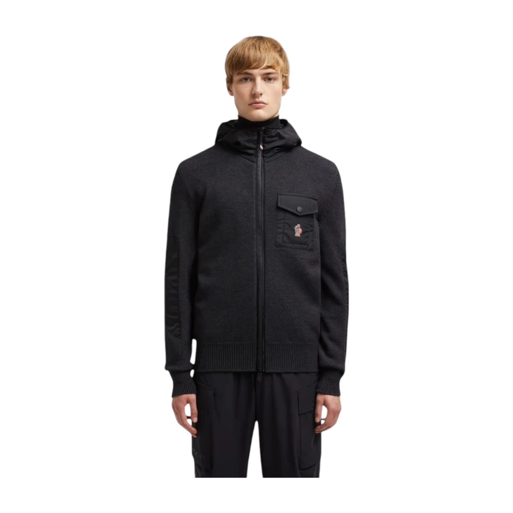 Moncler Grijze Wol Zip-Up Hoodie Gray Heren