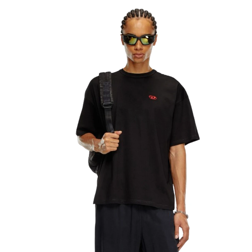 Diesel Jersey textuur katoenen T-shirt met logo Black Heren