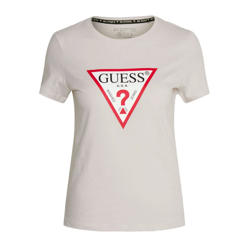 Guess Katoen Logo T-shirt Beige White Dames