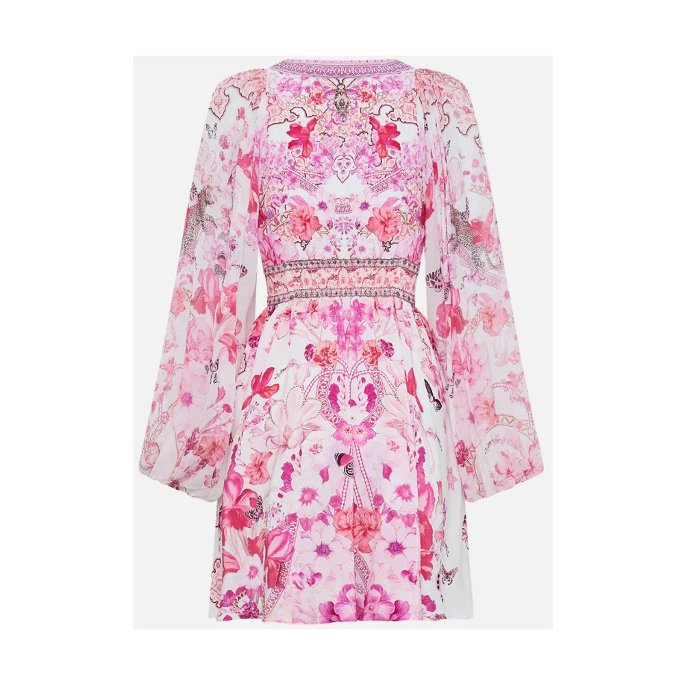 Camilla Botanische Novelle Lace Up Korte Jurk Pink Dames