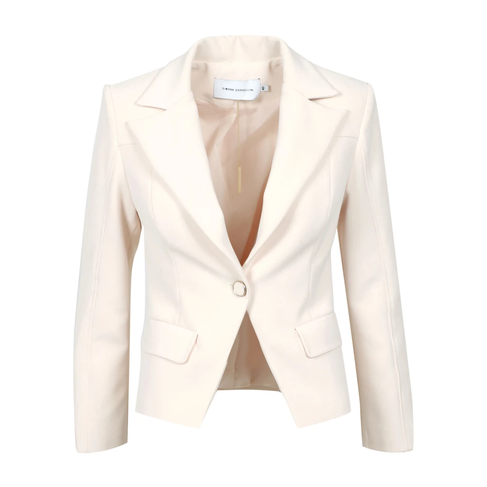Simona Corsellini Witte Satijnen Jas met Strass Detail White Dames