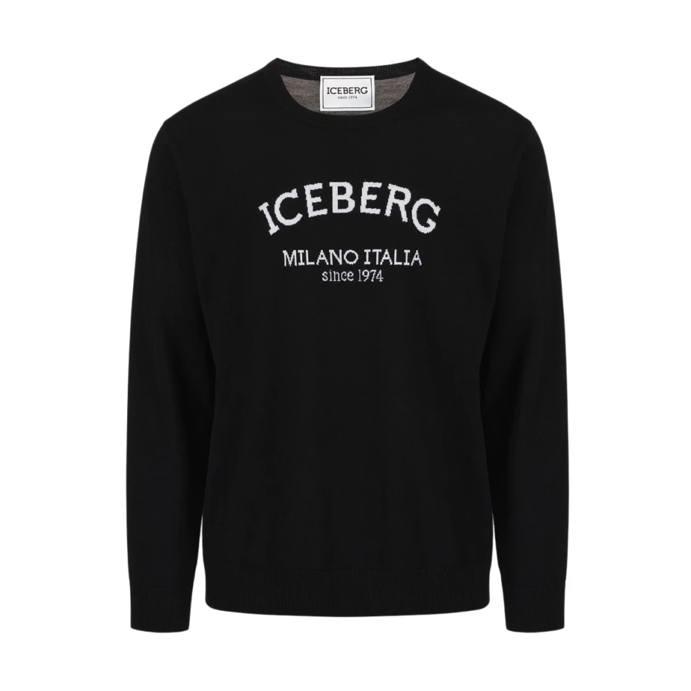 Iceberg Men's Black Round-Neck Knitwear, M, Crew-Neck Jumper With Logo