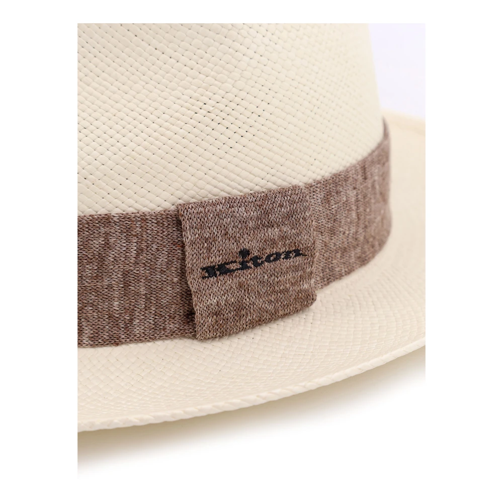 Kiton Strohoed met geborduurd logo White Heren