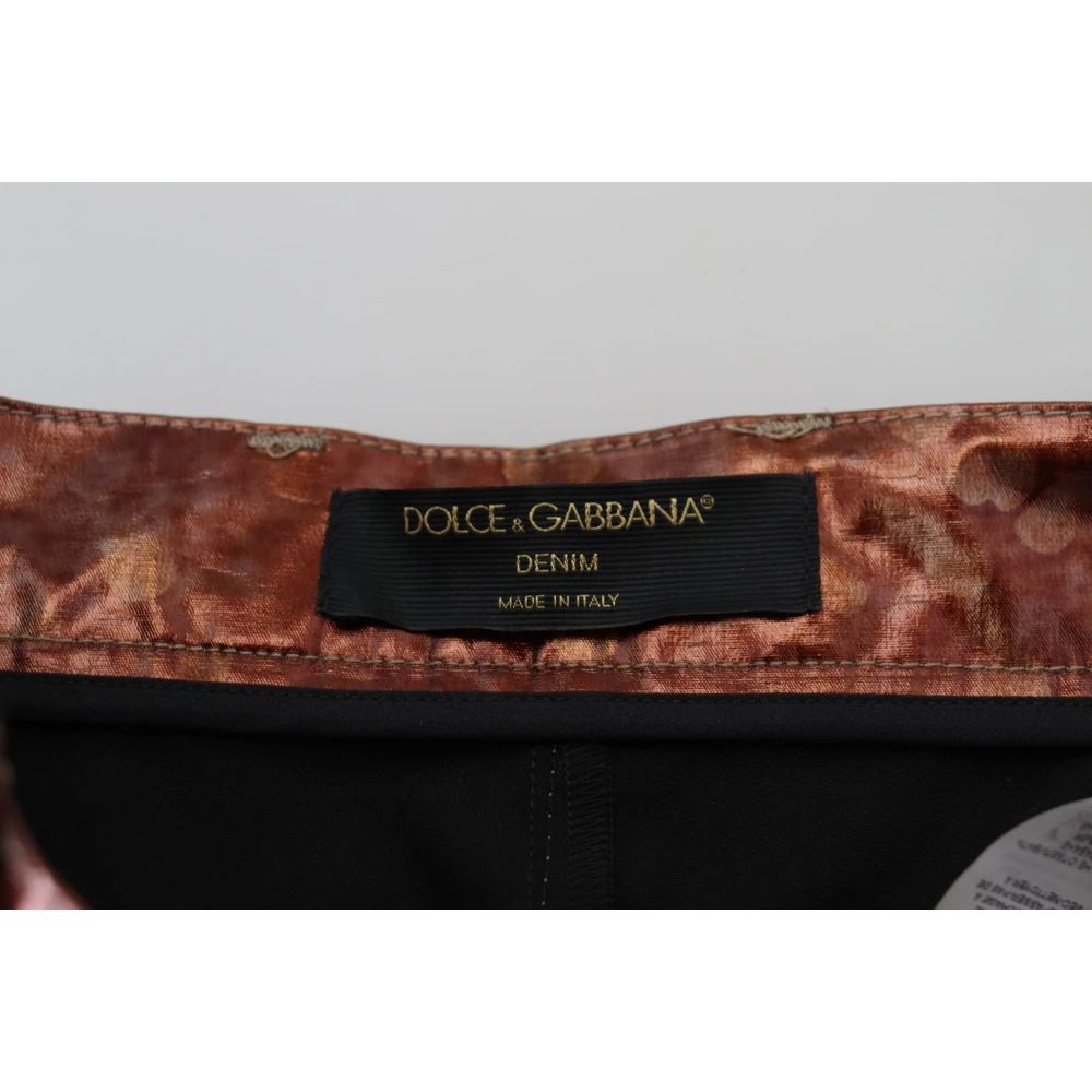Dolce & Gabbana Metallic Bronzen Skinny Jeans met Hoge Taille Brown Dames