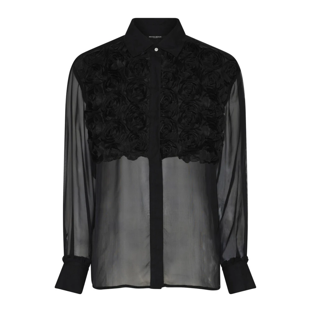 Bruuns Bazaar Chiffon Blouse met Rozendetail Black Dames