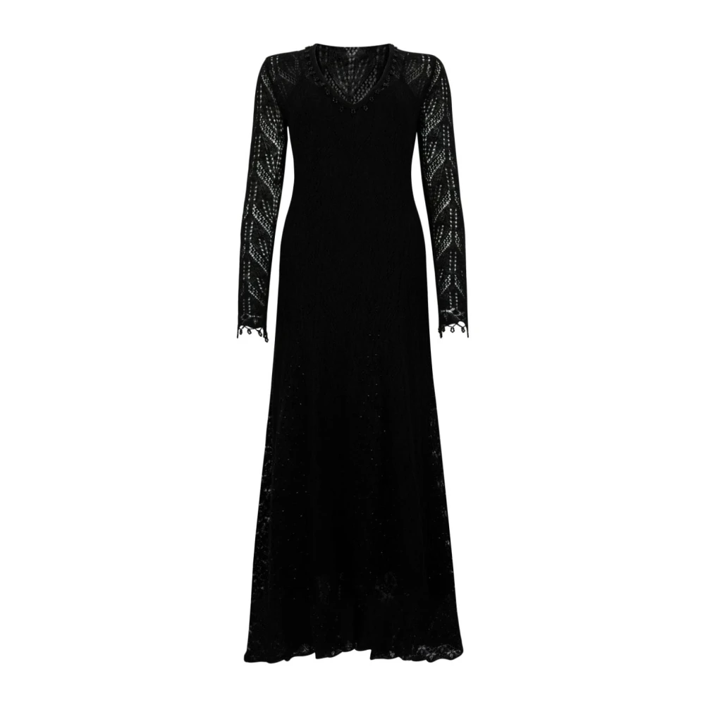 Blugirl Gehaakte Gebreide V-hals Jurk Black Dames