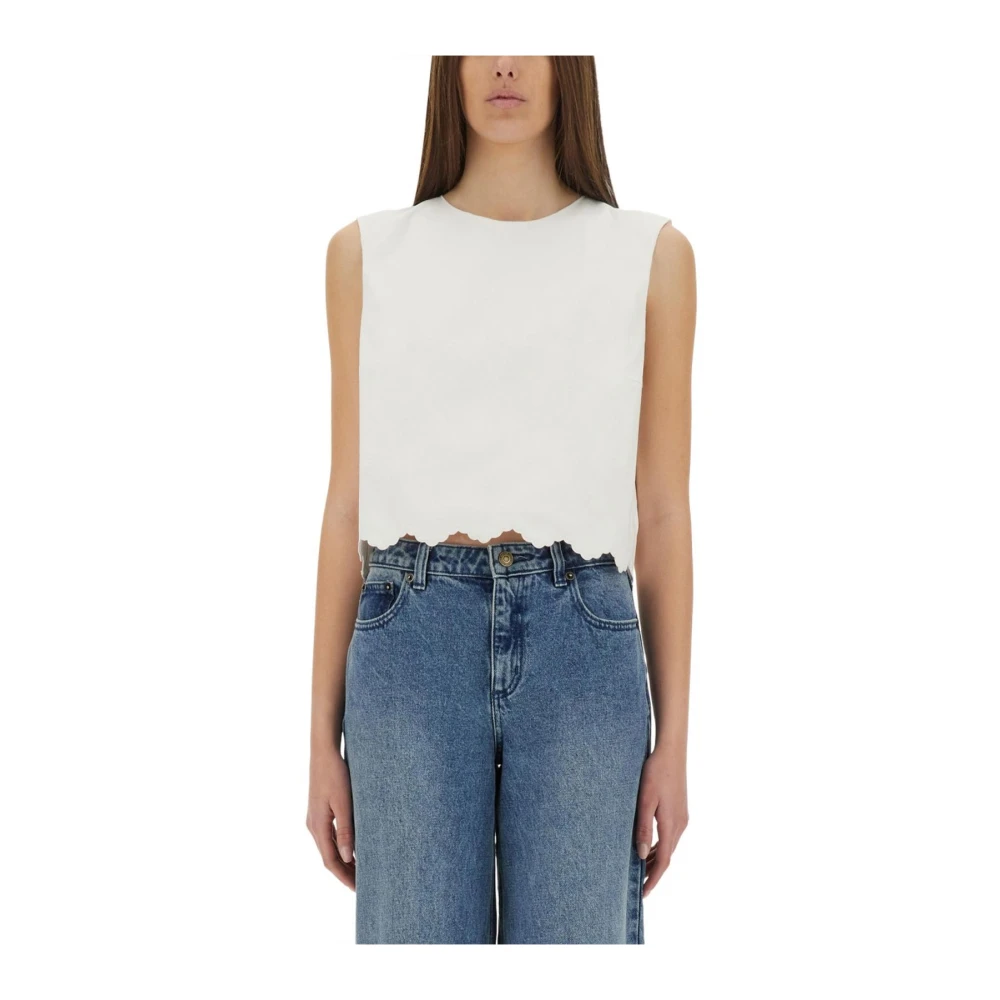 Patou Donna Bianco Top Corto Con Orlo A Conchiglia