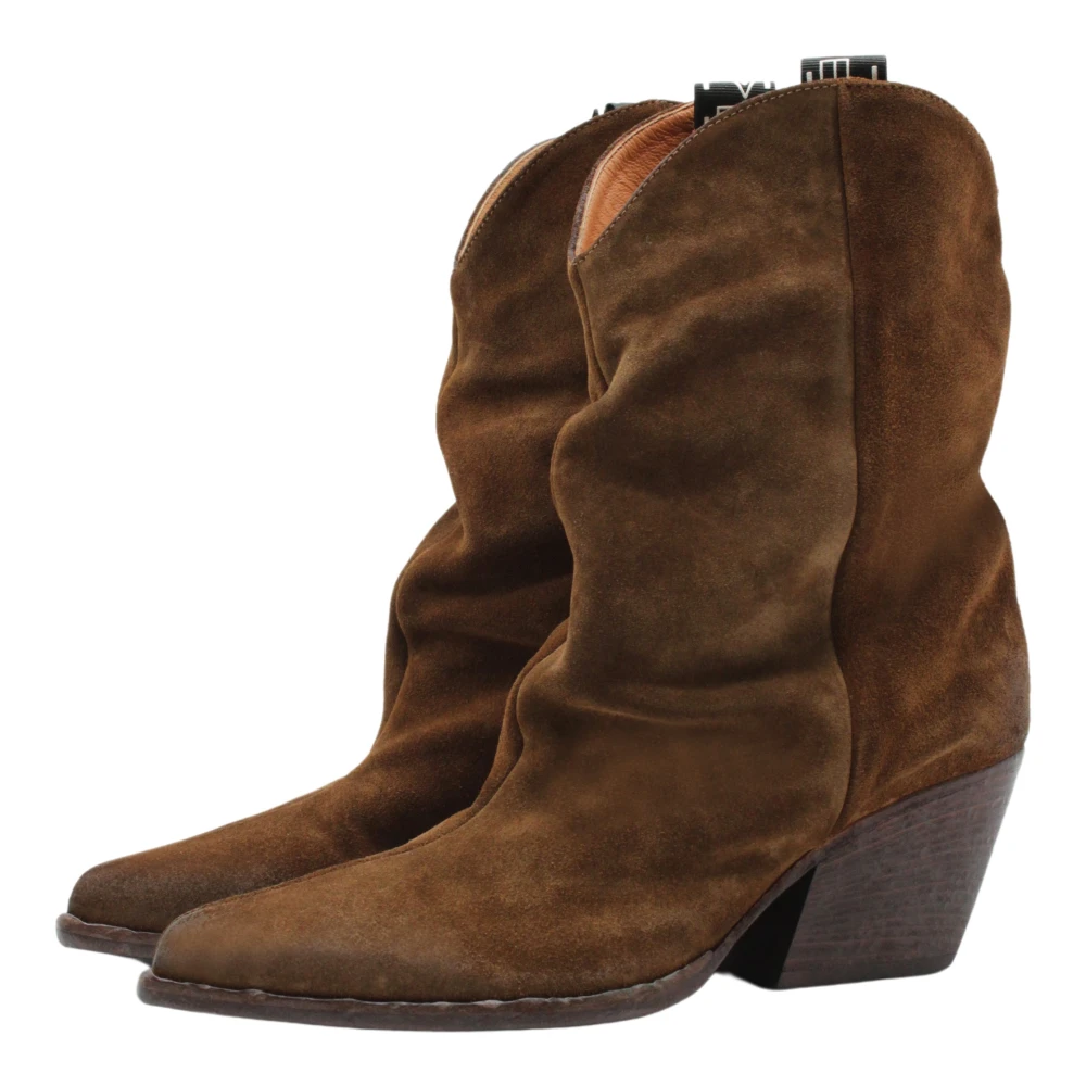 Elena Iachi Damen Braun Leder Stiefeletten Mit Kubanischem Absatz