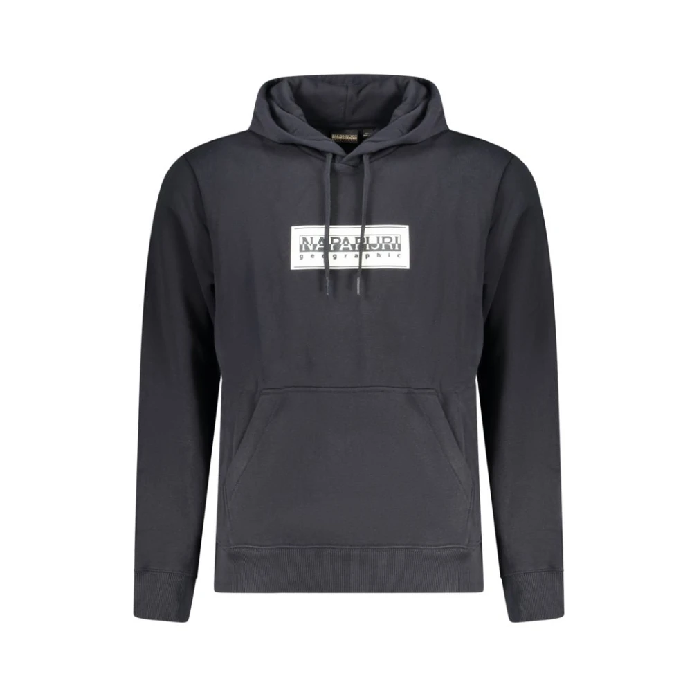 Napapijri Black Cotton Hoodie Sweatshirt With Print - Male - Hoodies - 2XL - Sweatshirts & Hoodies