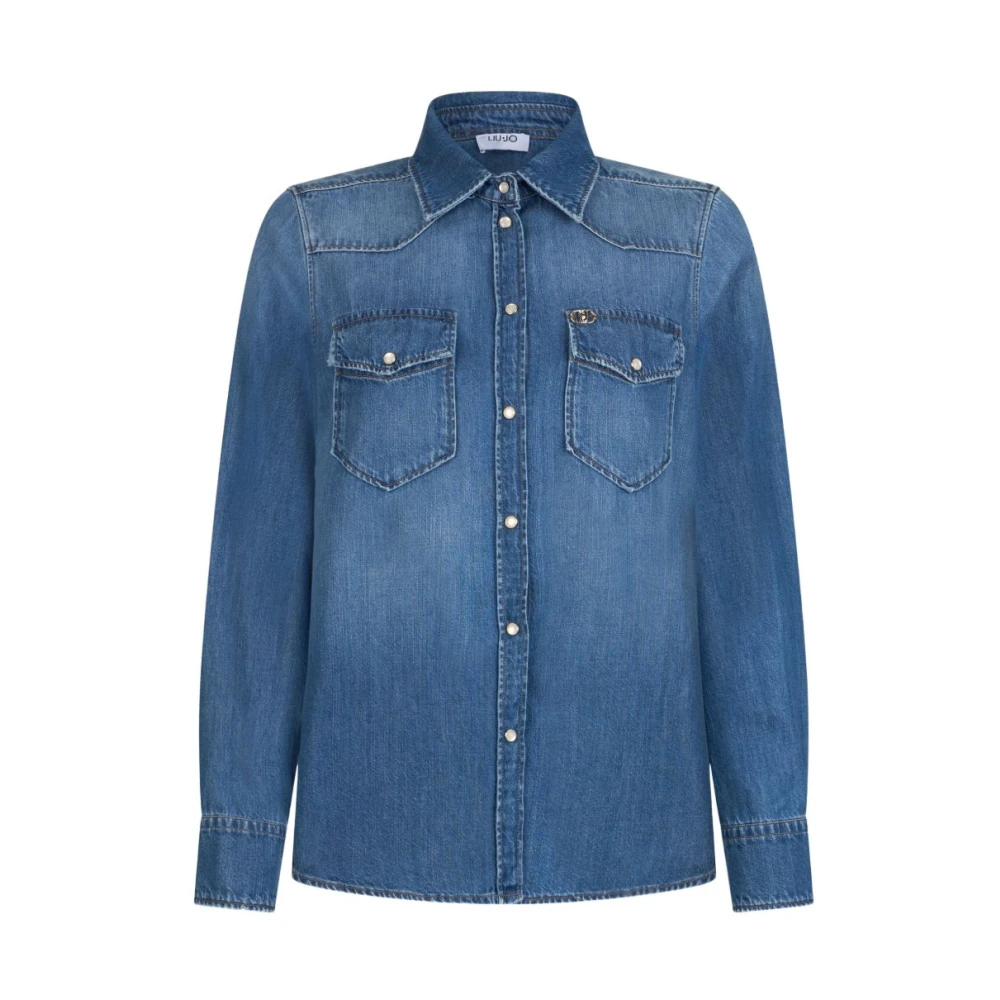 Liu Jo Vrouw Blauw Overhemden Dames, M, Denim, Denim Overhemd