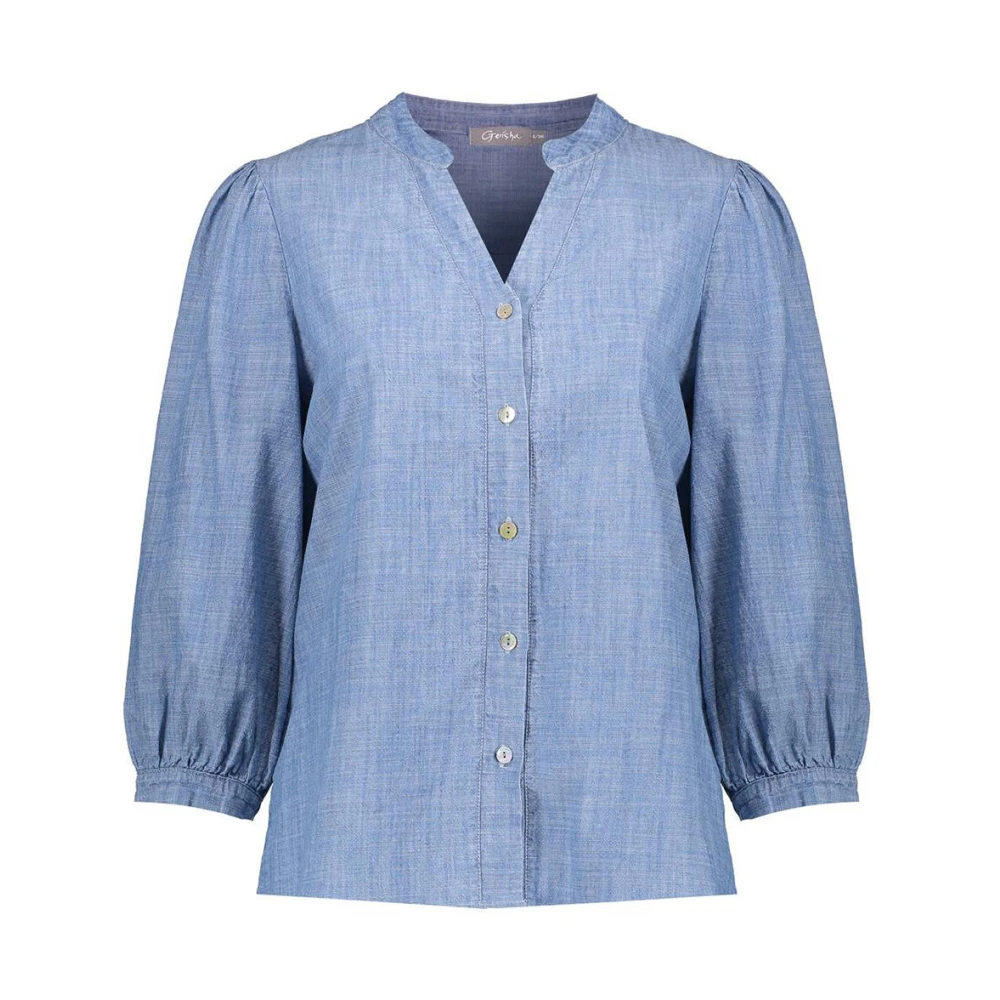 Geisha Chambray Blouse met lange mouwen Blue Dames