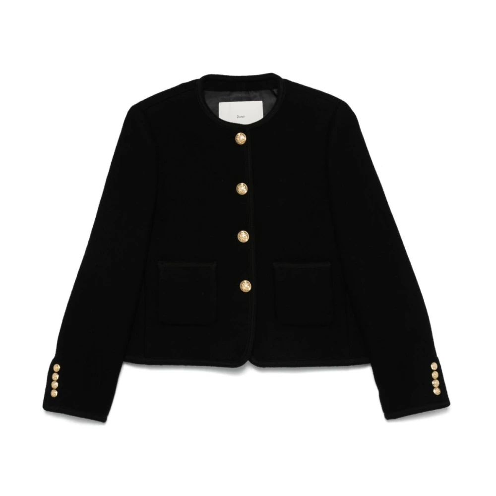 Dunst Zwart Wollen Blend Tweed Jas Black Dames