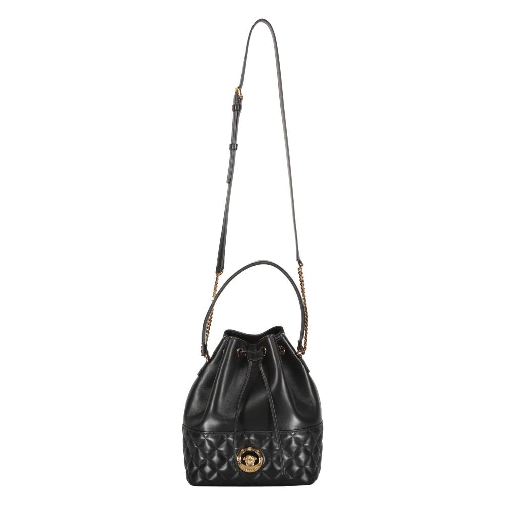 Versace Leren Bucket Bag met Trekkoordsluiting Black Dames