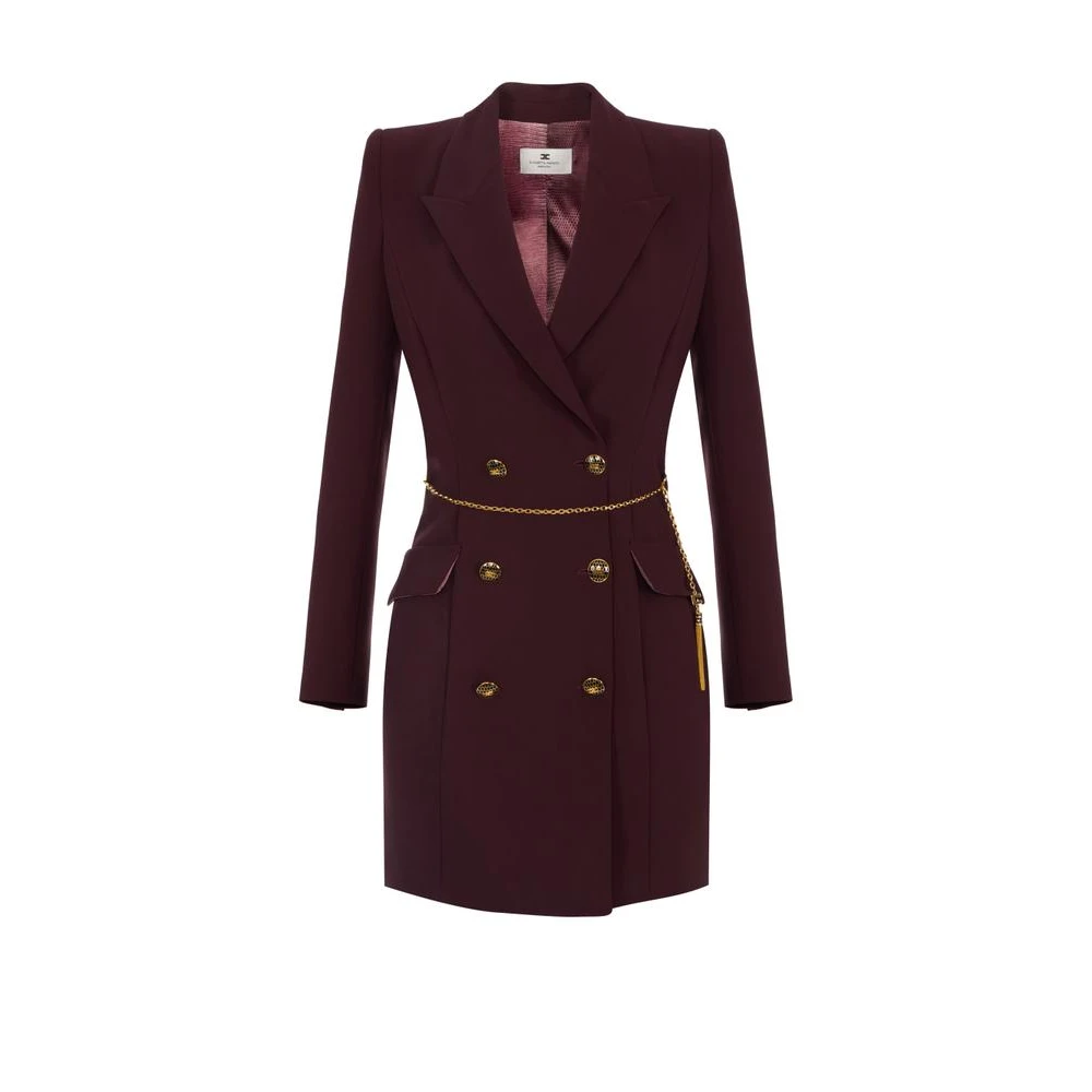 Elisabetta Franchi Brown Short Dresses, Female, S, Dress In Lightweight Crêpe Fabric With Jewel Chain