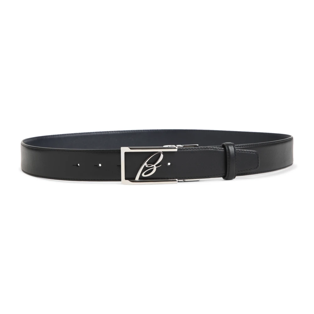 Brioni Zwarte Leren Riem met Zilveren Gesp Black Heren
