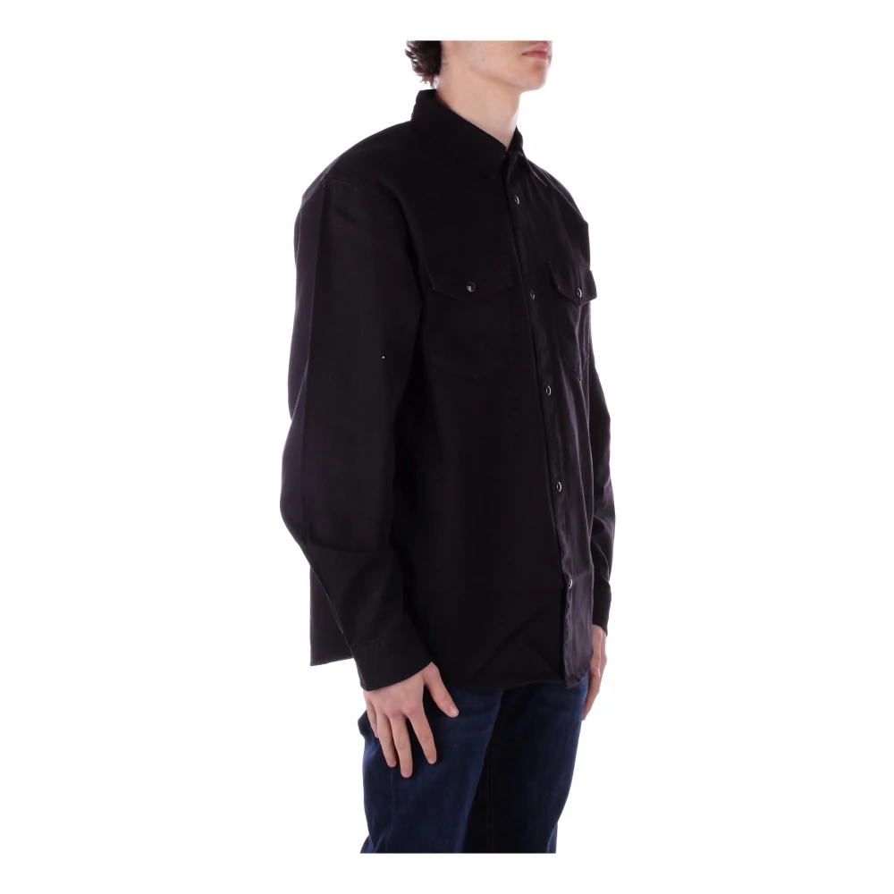 Carhartt WIP Zwarte Jassen Logo Voorste Knoopsluiting Black Heren