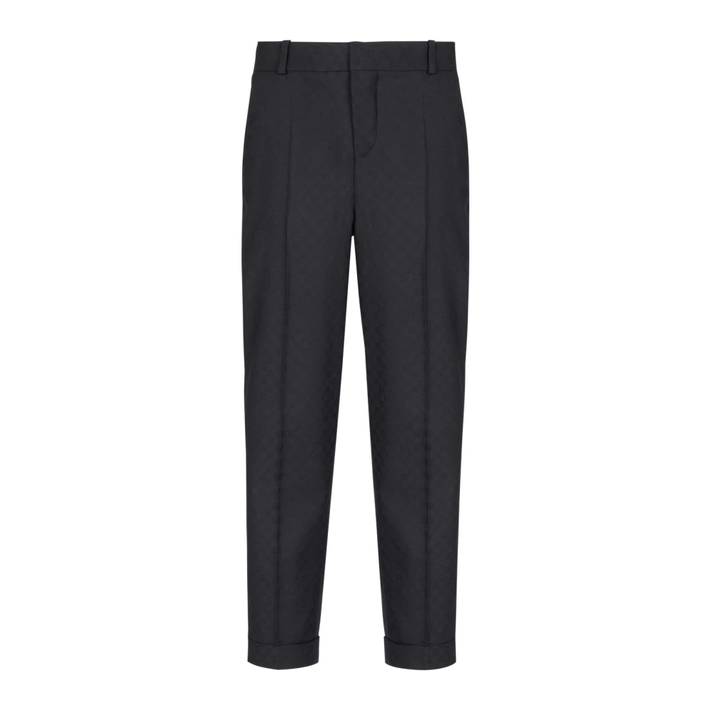 Balmain Monogram Wool Trousers Black Heren