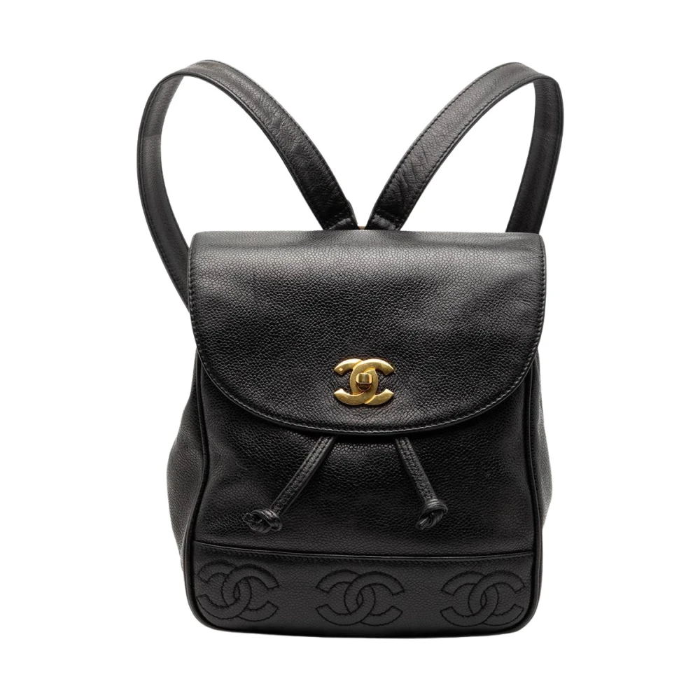 Chanel Vintage Women's Black Pre-Owned Leather Backpack